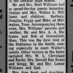 1960 visit of Mabel Dufraine to Mississippi